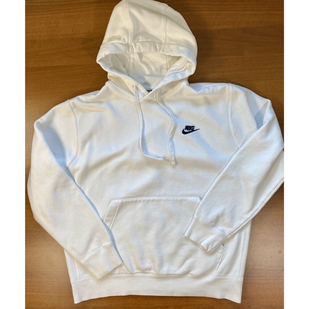 Nike Size M Club Fleece Hoodie Sweatshirt Cream Off White Black Swoosh RN 56323